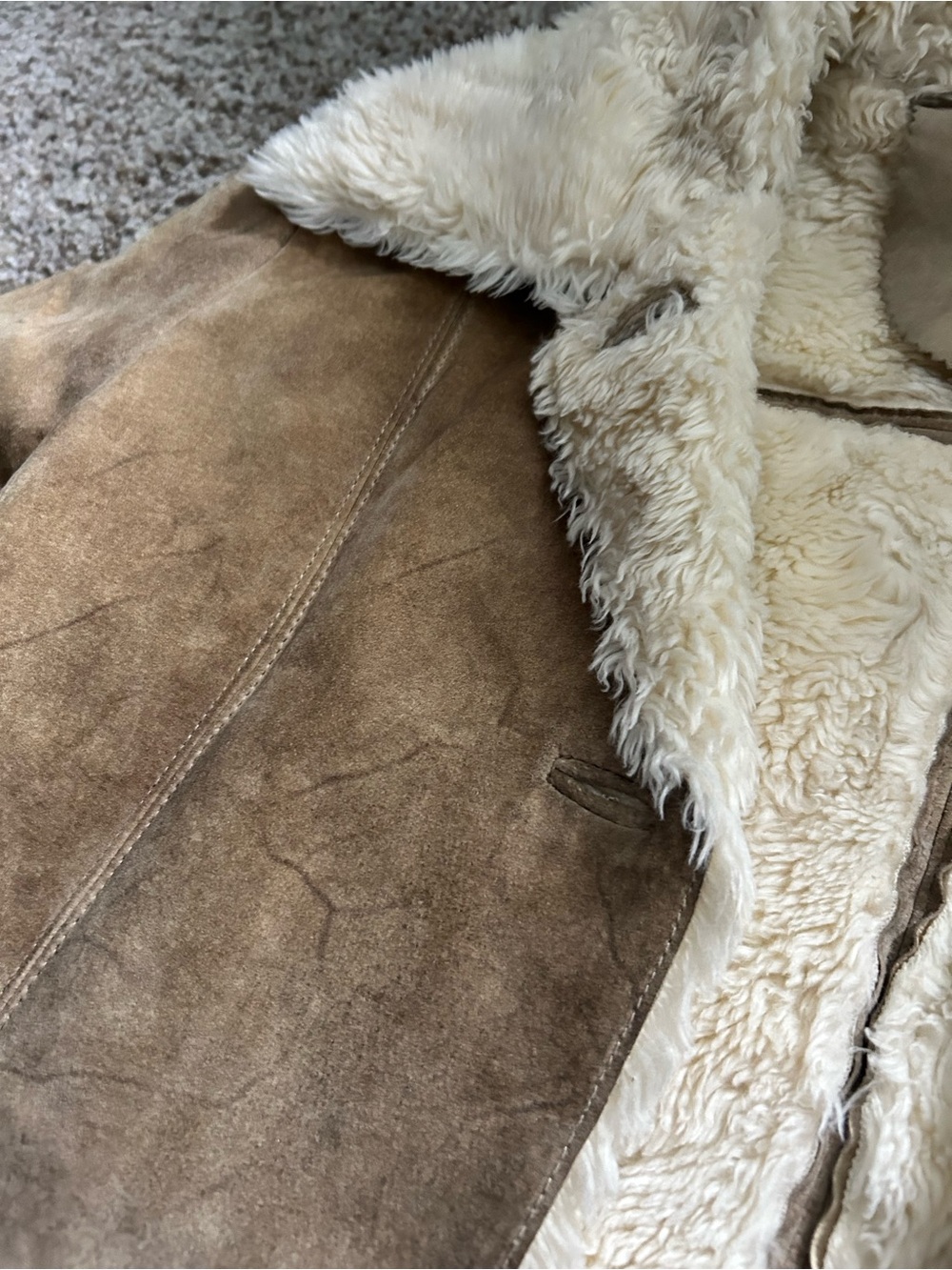 XOXO Tan Suede Jacket with Cream Faux Shearling - Picture 3 of 4